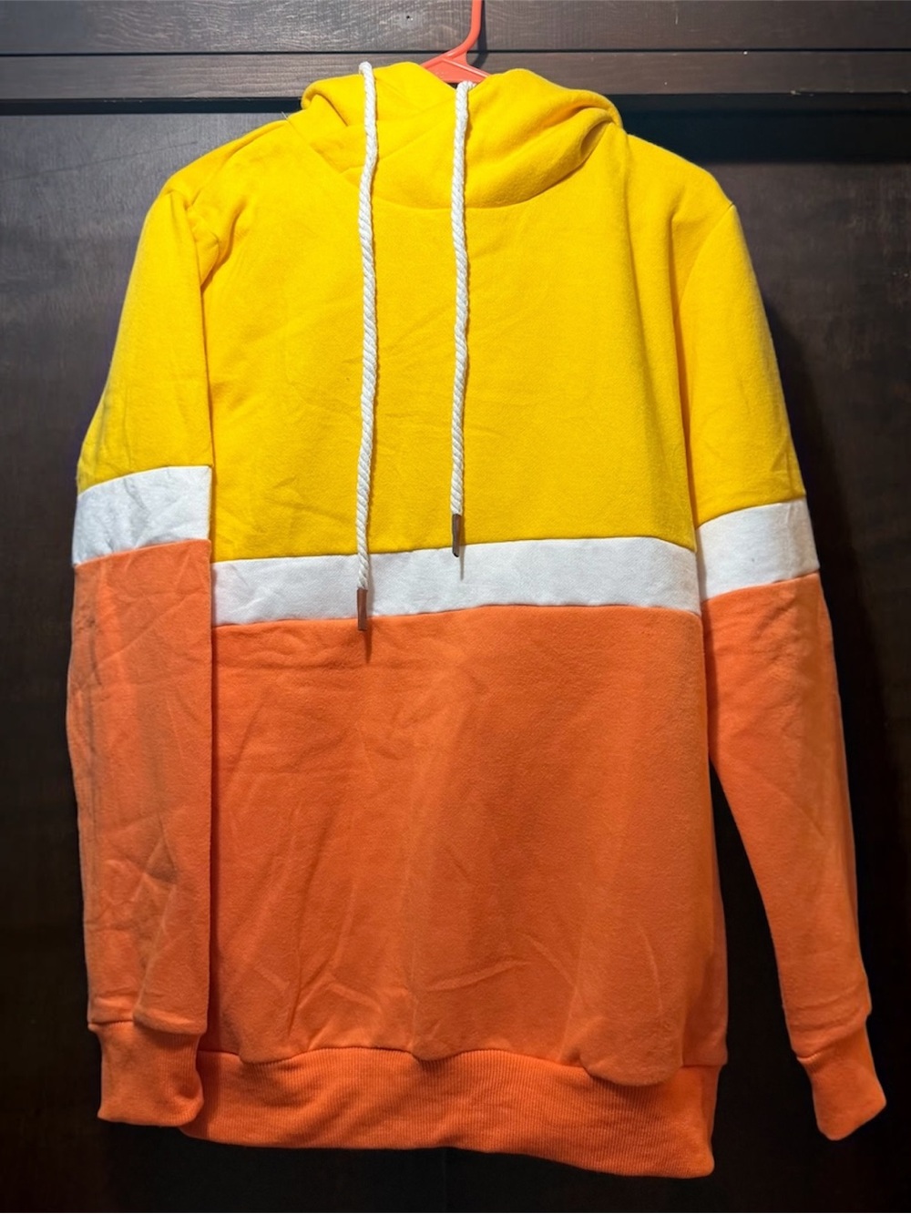 Colorblock Yellow & Orange Pullover Hoodie with White Stripe